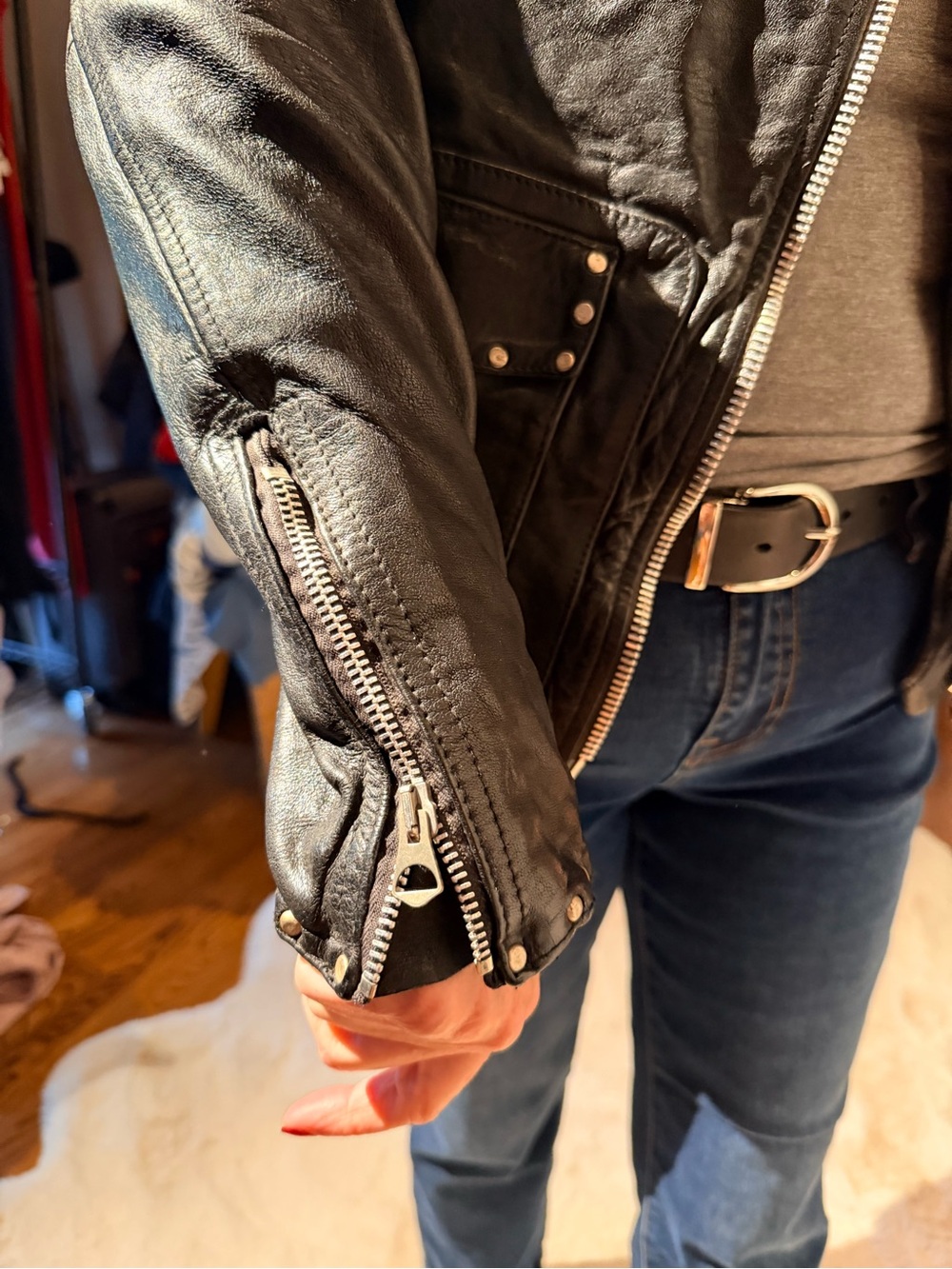 Golden Goose Black Leather Biker Jacket with Silver Hardware - Picture 10 of 13